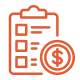 Graphic icon of checkmark list with a dollar sign in the corner