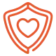 Icon graphic of a shield with a heart in the center