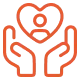 Icon graphic of hands holding a holding a heart with a person inside