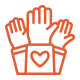 Graphic icon of three raised hands, the center has a heart symbol on the sleeve cuff
